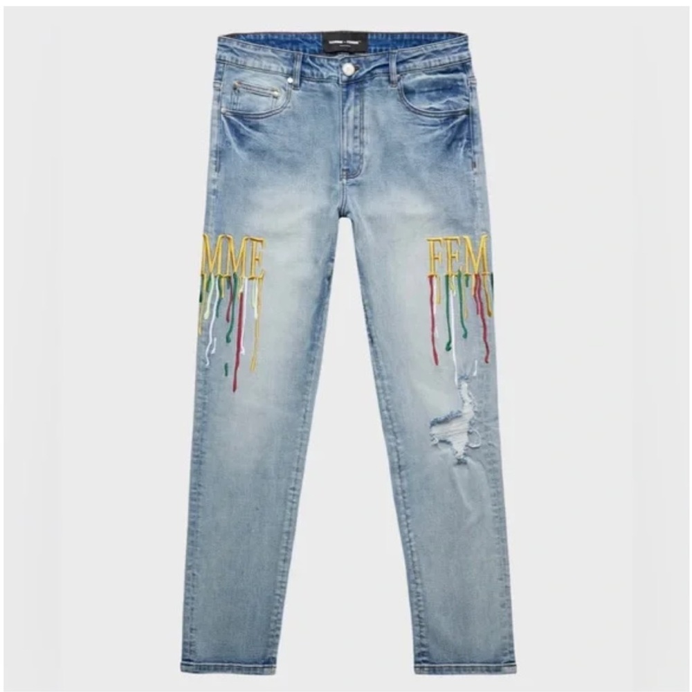 Homme + Femme Embroidered Denim Jeans